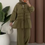 Sunset Bağcıklı Tensel İkili Takım - Yağyeşil