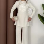 Kuğu Omuzu Püskül İpli İkili Takım - Beyaz