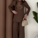 Kuğu Omuzu Püskül İpli İkili Takım - Kahverengi