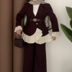 Violet Piliseli Double Blazer İkili Takım - Mürdüm