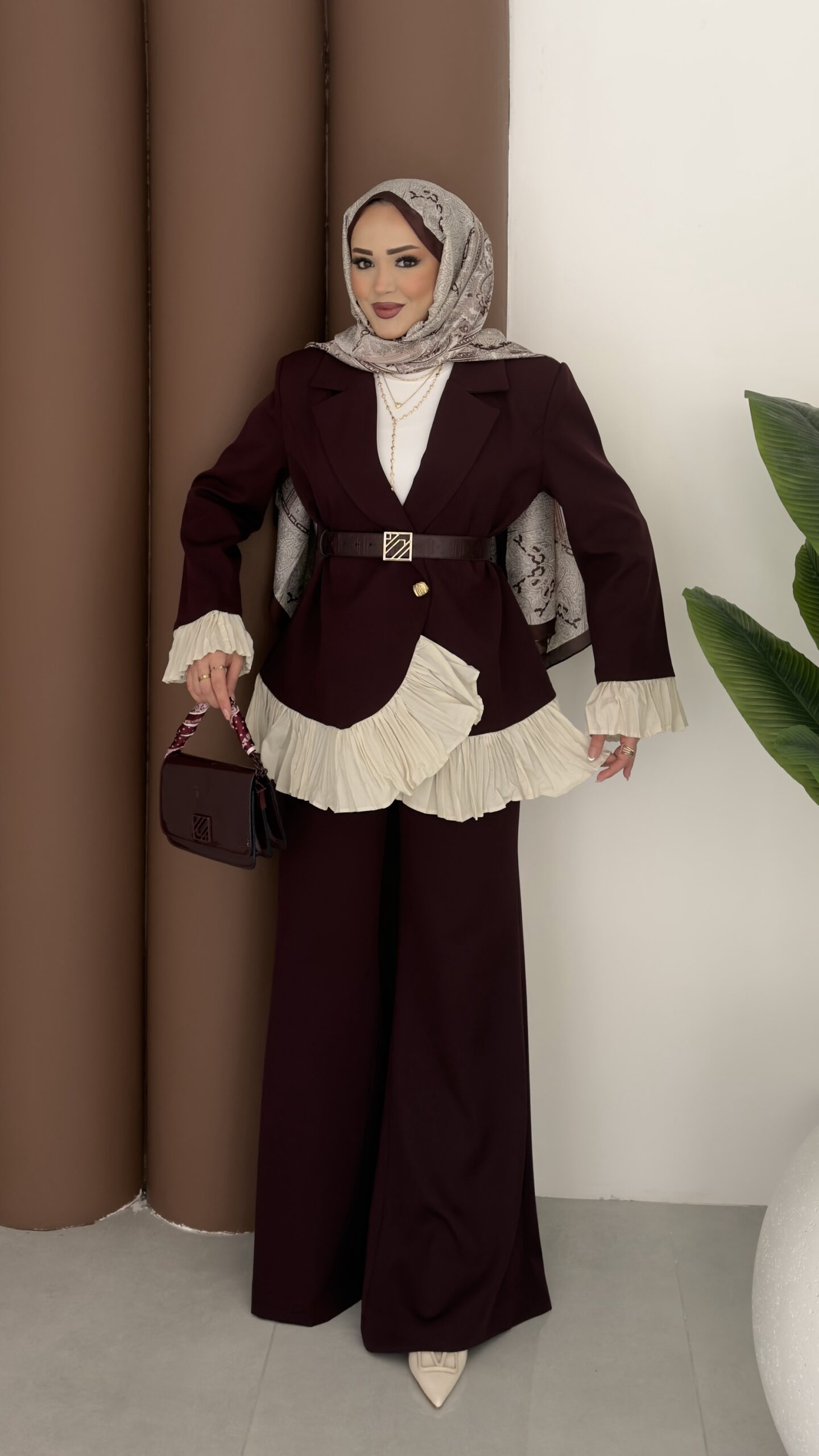 img_6096-scaled-2.jpeg Violet Piliseli Double Blazer İkili Takım - Mürdüm - Görsel 1