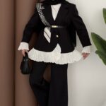 Violet Piliseli Double Blazer İkili Takım - Siyah