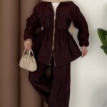 Dantel Garnili Fermuarlı Cupra İkili Takım - Mürdüm