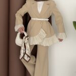 Violet Piliseli Double Blazer İkili Takım - Bej