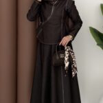 Ghalia Fermuarlı Kot Etekli Takım - Kahverengi