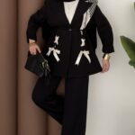 Velvet Kurdelalı Double İkili Takım - Siyah