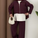 Crop Tensel İçlikli İkili Takım - Bordo