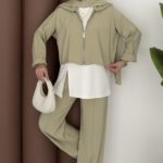 Crop Tensel İçlikli İkili Takım - Yağyeşil