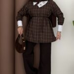 İpekyl Yakası Taşlı Ekose Gömlek - Kahve