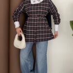 İpekyl Yakası Taşlı Ekose Gömlek - Lacivert