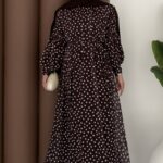 Puanteli Şifon Elbise - Kahverengi