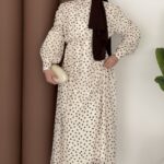 Puanteli Şifon Elbise - Bej