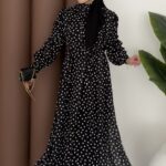 Puanteli Şifon Elbise - Siyah