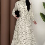 Puanteli Şifon Elbise - Beyaz