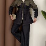 Dark Çift Fermuarlı Denim İkili Takım - Haki