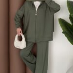 Fermuarlı Basic İkili Takım - Haki