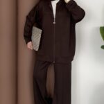 Fermuarlı Basic İkili Takım - Kahverengi