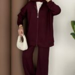 Fermuarlı Basic İkili Takım - Bordo
