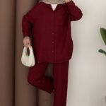 Baggy Keten İkili Takım - Bordo