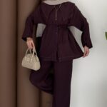 İvory Tensel Yakalı İkili Takım - Mürdüm