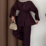 İvory Tensel Yakalı İkili Takım - Mürdüm