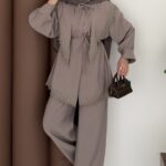 Güpür Yakalı Modal İkili Takım - Vizon