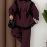 Güpür Yakalı Modal İkili Takım - Mürdüm