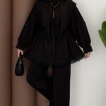 Güpür Yakalı Modal İkili Takım - Siyah