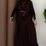 Drapeli Sandy Etekli İkili Takım - Kahverengi