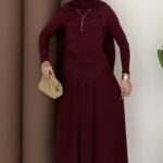 Drapeli Sandy Etekli İkili Takım - Bordo