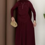 Drapeli Sandy Etekli İkili Takım - Bordo