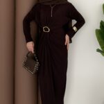 Fiori Sandy Tokalı Elbise - Kahverengi