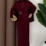 Fiori Sandy Tokalı Elbise - Bordo