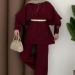 Arabic Pelerinli Modal İkili Takım - Bordo