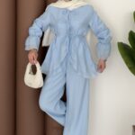 Lady Fırfırlı Vual İkili Takım - Mavi