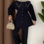 Diva Yakası Taşlı Gömlek - Lacivert