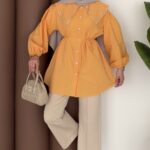 Diva Yakası Taşlı Gömlek - Orange