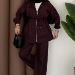 Sorti Fermuarlı İkili Takım - Mürdüm