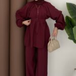 Casual Modal Kemerli İkili Takım - Bordo