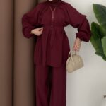 Casual Modal Kemerli İkili Takım - Bordo