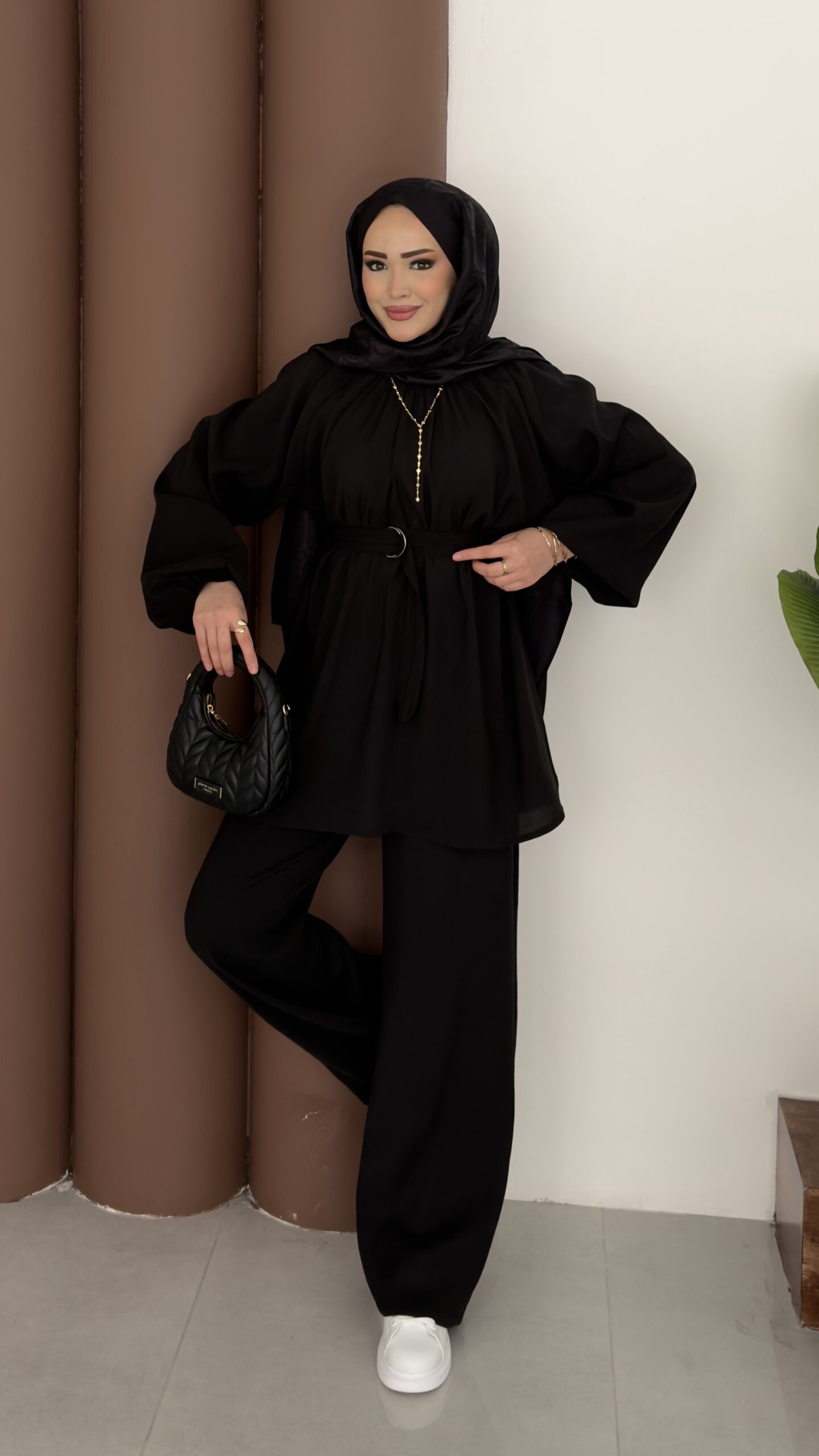 img_6529 Casual Modal Kemerli İkili Takım - Siyah - Görsel 1