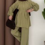 Casual Modal Kemerli İkili Takım - Yağyeşil