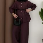 Elinnor Müslin Kemerli İkili Takım - Mürdüm