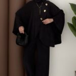 Gold Düğmeli Panço İkili Takım - Siyah