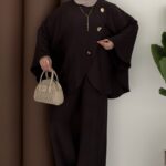 Gold Düğmeli Panço İkili Takım - Kahverengi