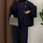 Gold Düğmeli Panço İkili Takım - Lacivert