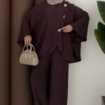 Gold Düğmeli Panço İkili Takım - Mürdüm