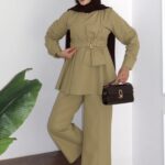 Zaira Fiyonklu Poplin İkili Takım - Yağyeşil