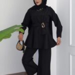 Zaira Fiyonklu Poplin İkili Takım - Siyah