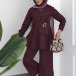 Zaira Fiyonklu Poplin İkili Takım - Mürdüm